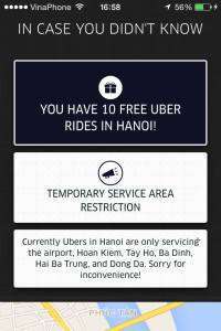 Uber taxi service areas Hanoi Vietnam