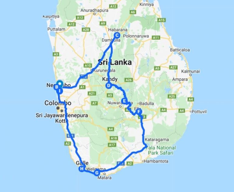 Sri Lanka matkareitti