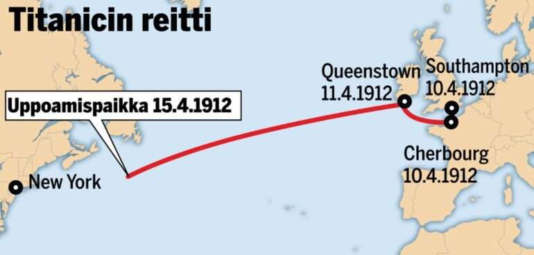 Titanicin reitti Cobh Southampton Titanic